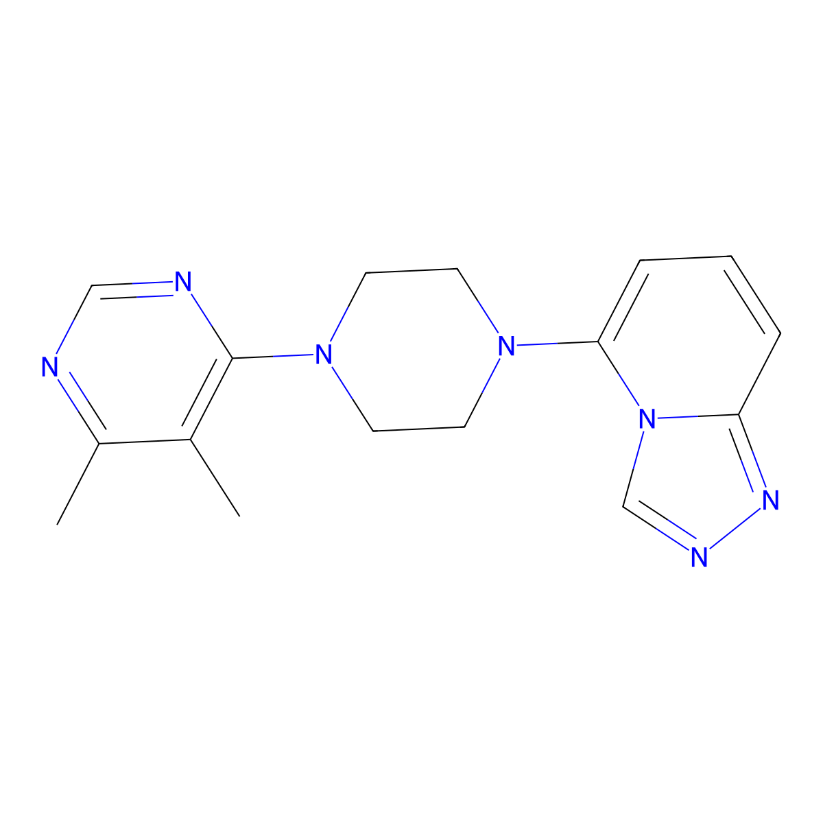 4,5-Dimethyl-6-(4-{[1,2,4]triazolo[4,3-a]pyridin-5-yl}piperazin-1-yl)pyrimidine molecular structure, CAS 3054628-30-4