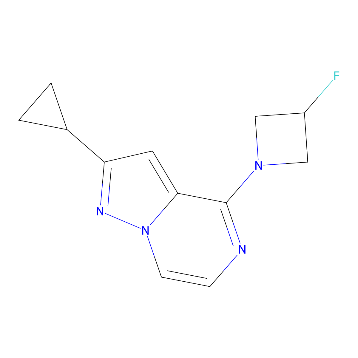 1-{2-Cyclopropylpyrazolo[1,5-a]pyrazin-4-yl}-3-fluoroazetidine molecular structure, CAS 3054628-33-7