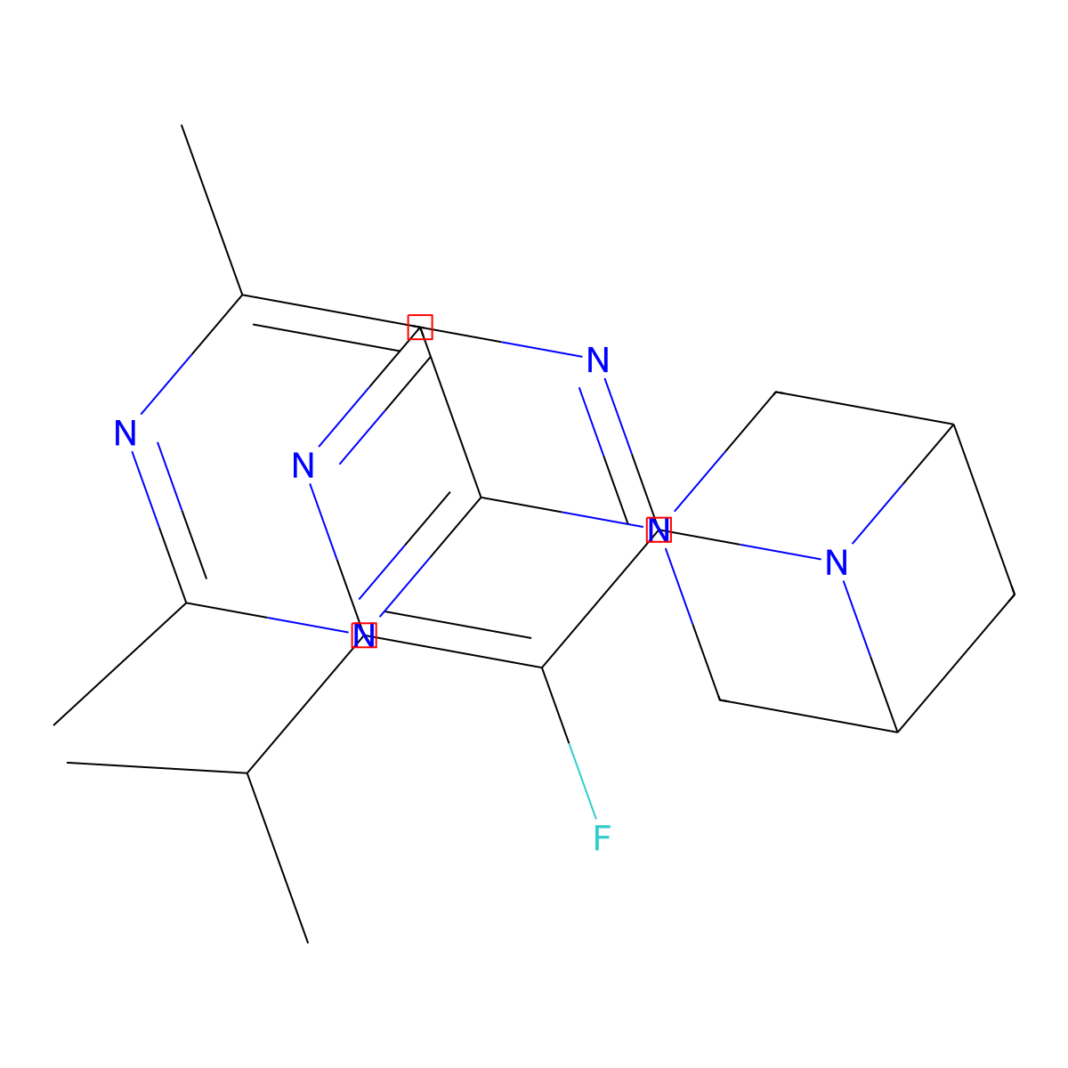 3-(2,6-Dimethylpyrimidin-4-yl)-6-[5-fluoro-6-(propan-2-yl)pyrimidin-4-yl]-3,6-diazabicyclo[3.1.1]heptane molecular structure, CAS 3054628-34-8