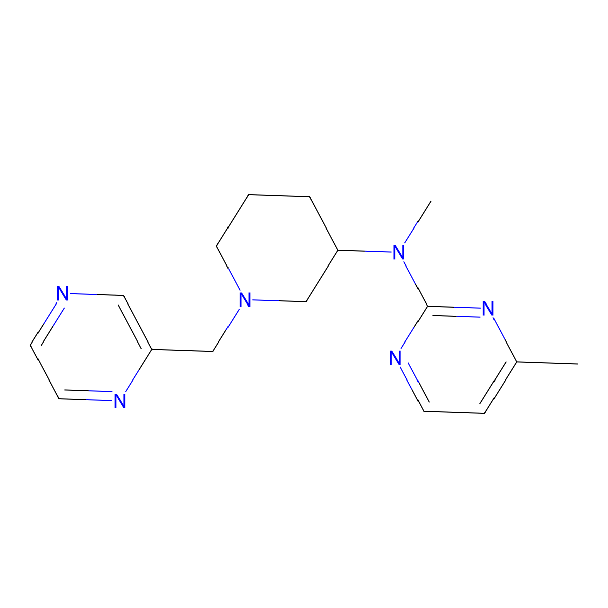 N,4-dimethyl-N-{1-[(pyrazin-2-yl)methyl]piperidin-3-yl}pyrimidin-2-amine molecular structure, CAS 3054628-40-6