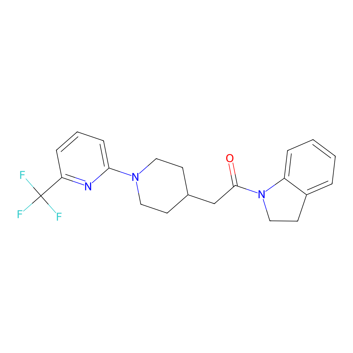1-(2,3-dihydro-1H-indol-1-yl)-2-{1-[6-(trifluoromethyl)pyridin-2-yl]piperidin-4-yl}ethan-1-one molecular structure, CAS 3054628-43-9