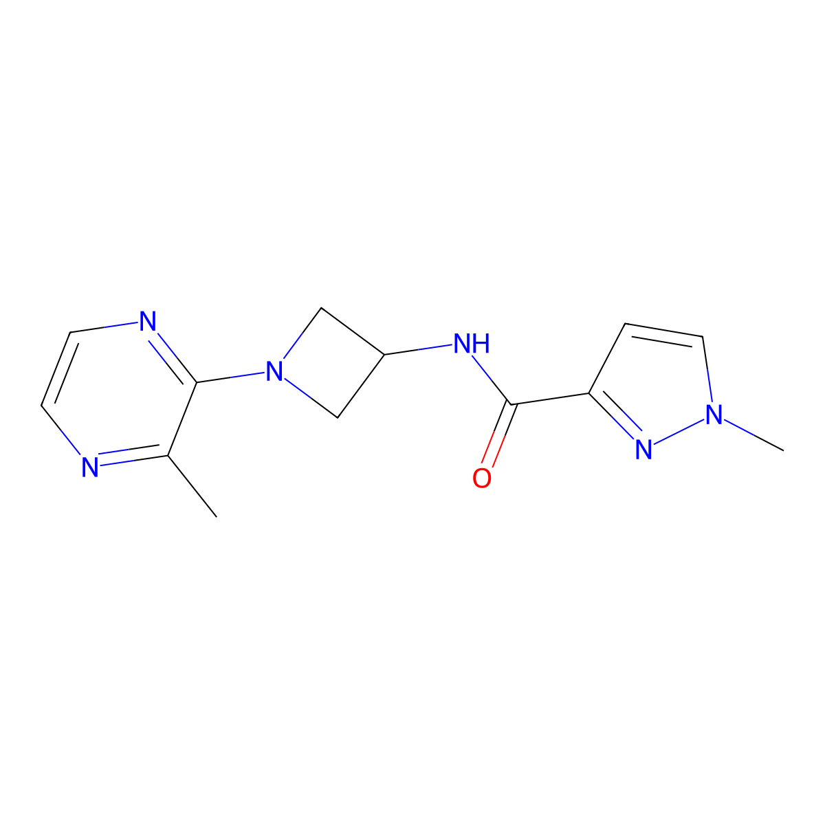 1-methyl-N-[1-(3-methylpyrazin-2-yl)azetidin-3-yl]-1H-pyrazole-3-carboxamide molecular structure, CAS 3054628-44-0