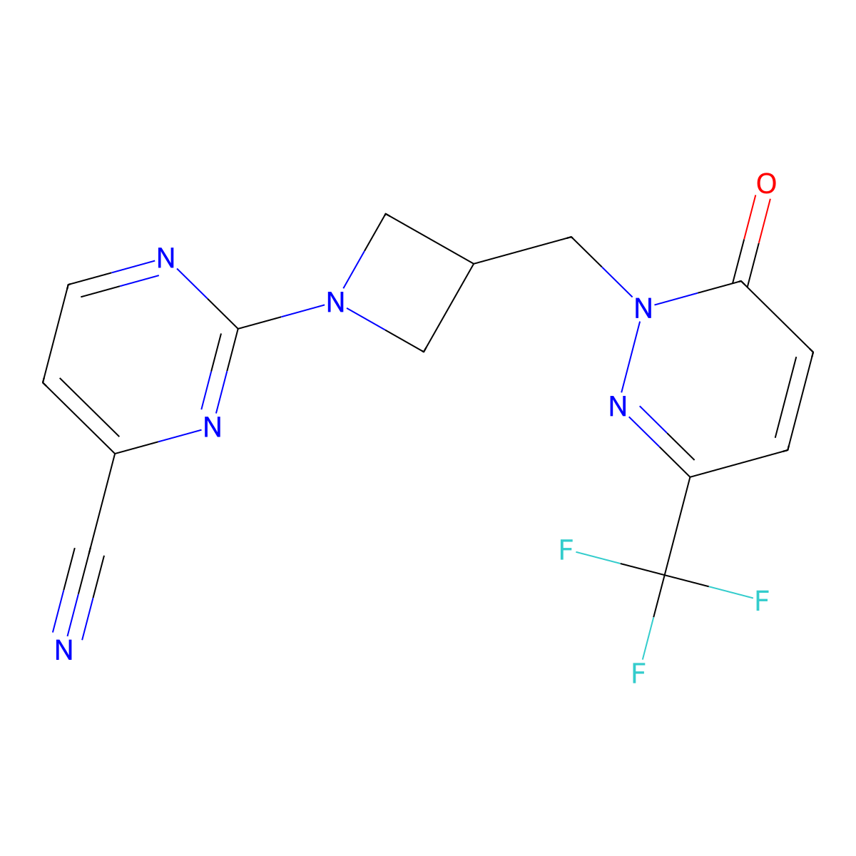 2-(3-{[6-Oxo-3-(trifluoromethyl)-1,6-dihydropyridazin-1-yl]methyl}azetidin-1-yl)pyrimidine-4-carbonitrile molecular structure, CAS 3054628-50-8