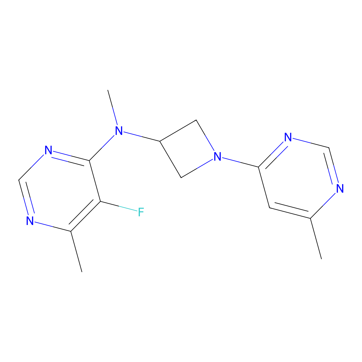 5-fluoro-N,6-dimethyl-N-[1-(6-methylpyrimidin-4-yl)azetidin-3-yl]pyrimidin-4-amine molecular structure, CAS 3054628-52-0