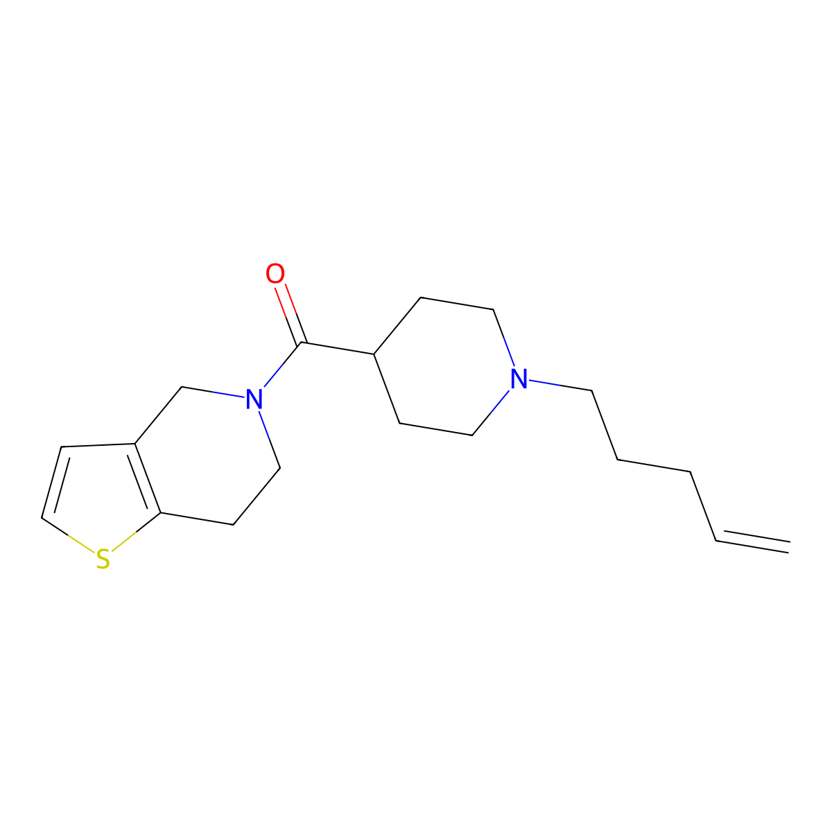 1-(pent-4-en-1-yl)-4-{4H,5H,6H,7H-thieno[3,2-c]pyridine-5-carbonyl}piperidine molecular structure, CAS 3054628-53-1