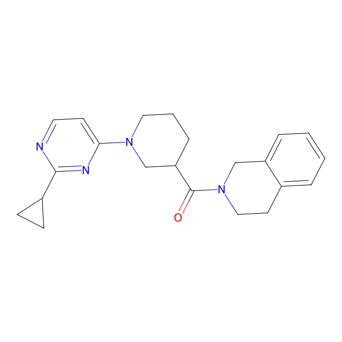 2-[1-(2-Cyclopropylpyrimidin-4-yl)piperidine-3-carbonyl]-1,2,3,4-tetrahydroisoquinoline molecular structure, CAS 3054628-54-2