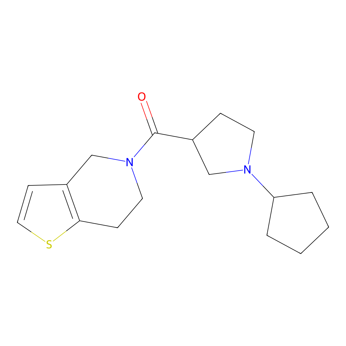 1-cyclopentyl-3-{4H,5H,6H,7H-thieno[3,2-c]pyridine-5-carbonyl}pyrrolidine molecular structure, CAS 3054628-59-7