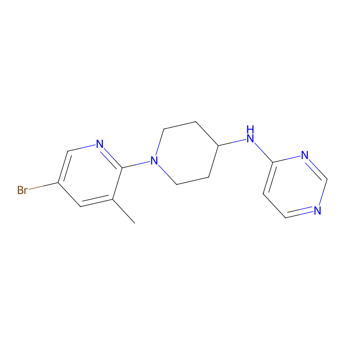 N-[1-(5-bromo-3-methylpyridin-2-yl)piperidin-4-yl]pyrimidin-4-amine molecular structure, CAS 3054628-63-3