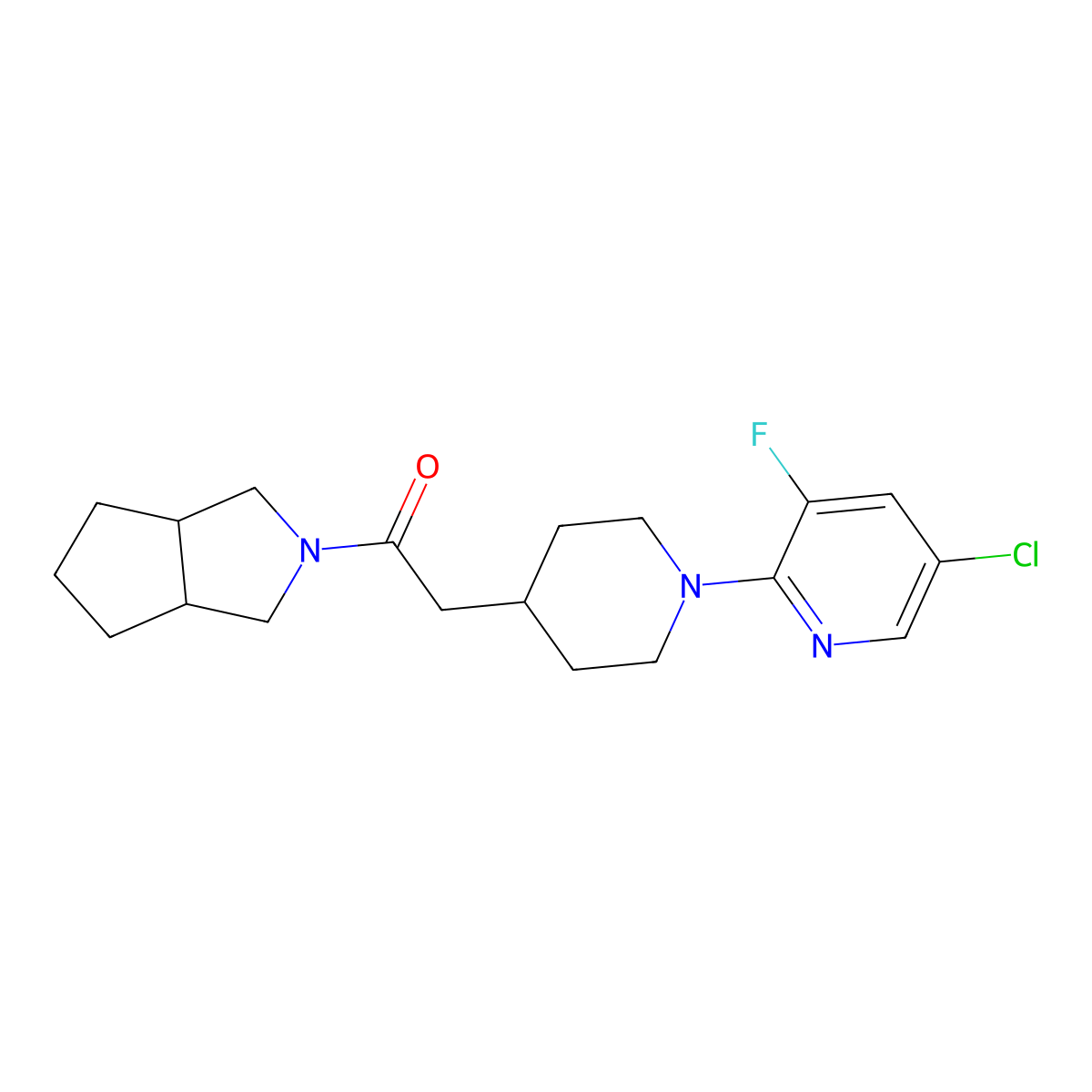 2-[1-(5-Chloro-3-fluoropyridin-2-yl)piperidin-4-yl]-1-{octahydrocyclopenta[c]pyrrol-2-yl}ethan-1-one molecular structure, CAS 3054628-66-6