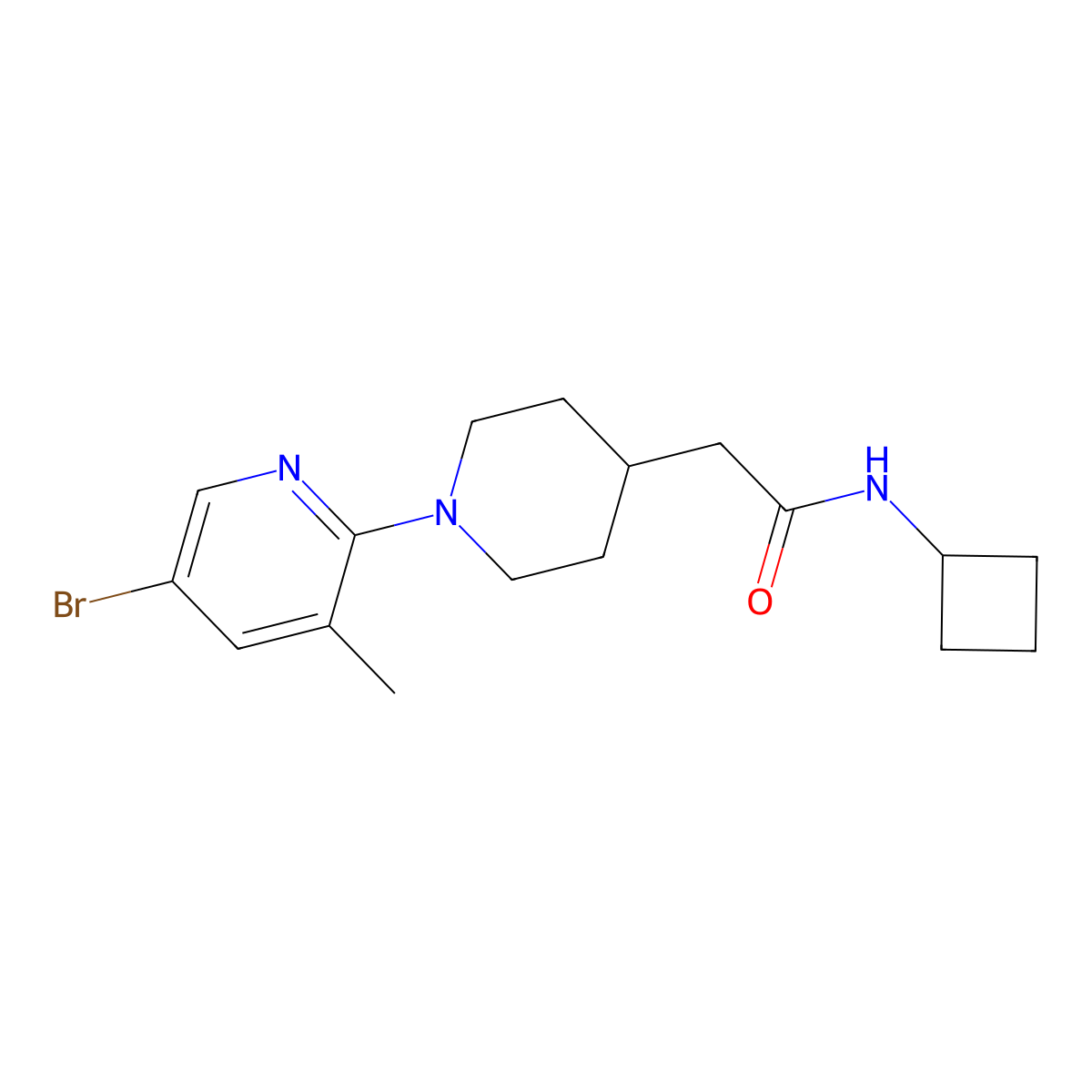 2-[1-(5-bromo-3-methylpyridin-2-yl)piperidin-4-yl]-N-cyclobutylacetamide molecular structure, CAS 3054628-69-9