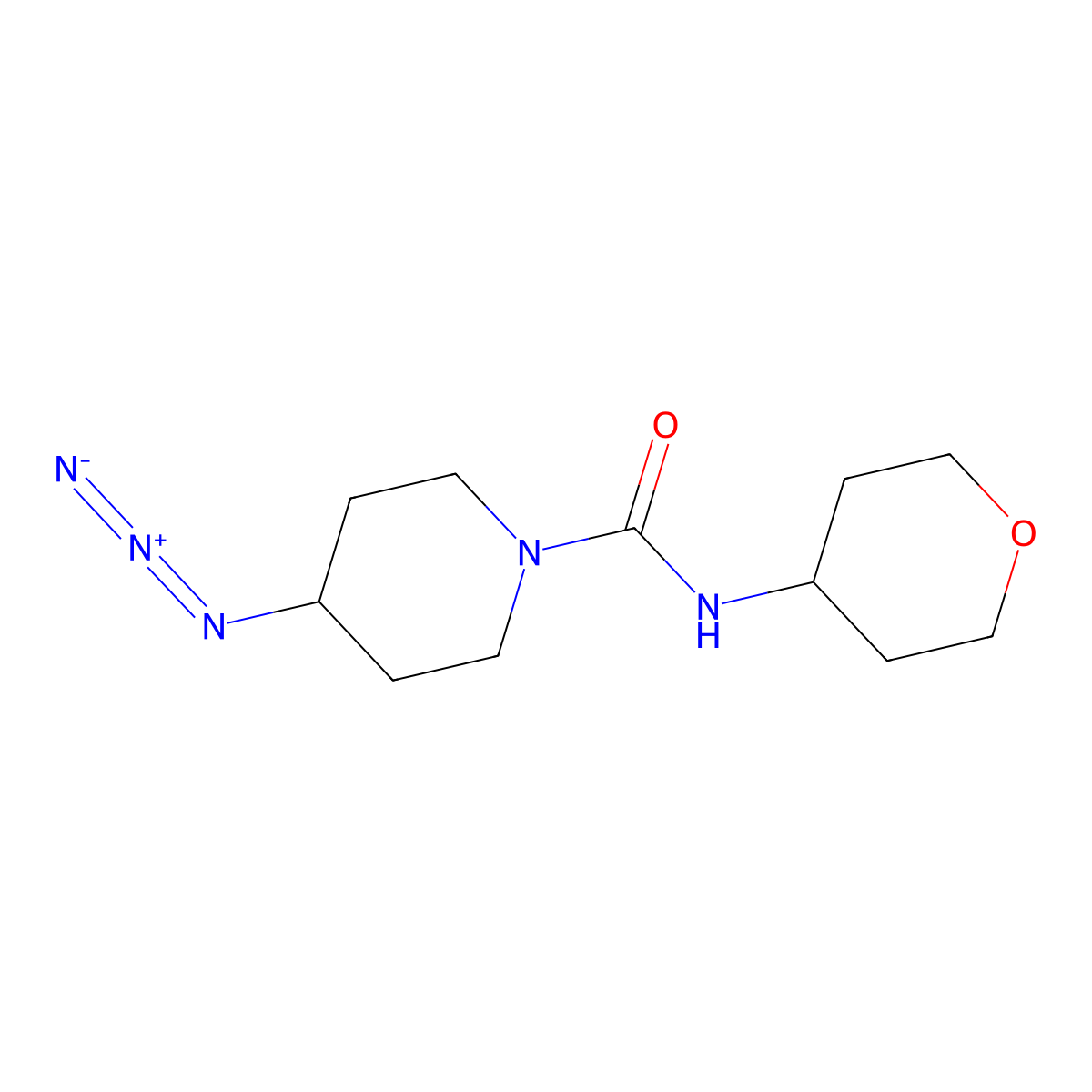 4-azido-N-(oxan-4-yl)piperidine-1-carboxamide molecular structure, CAS 3054628-70-2