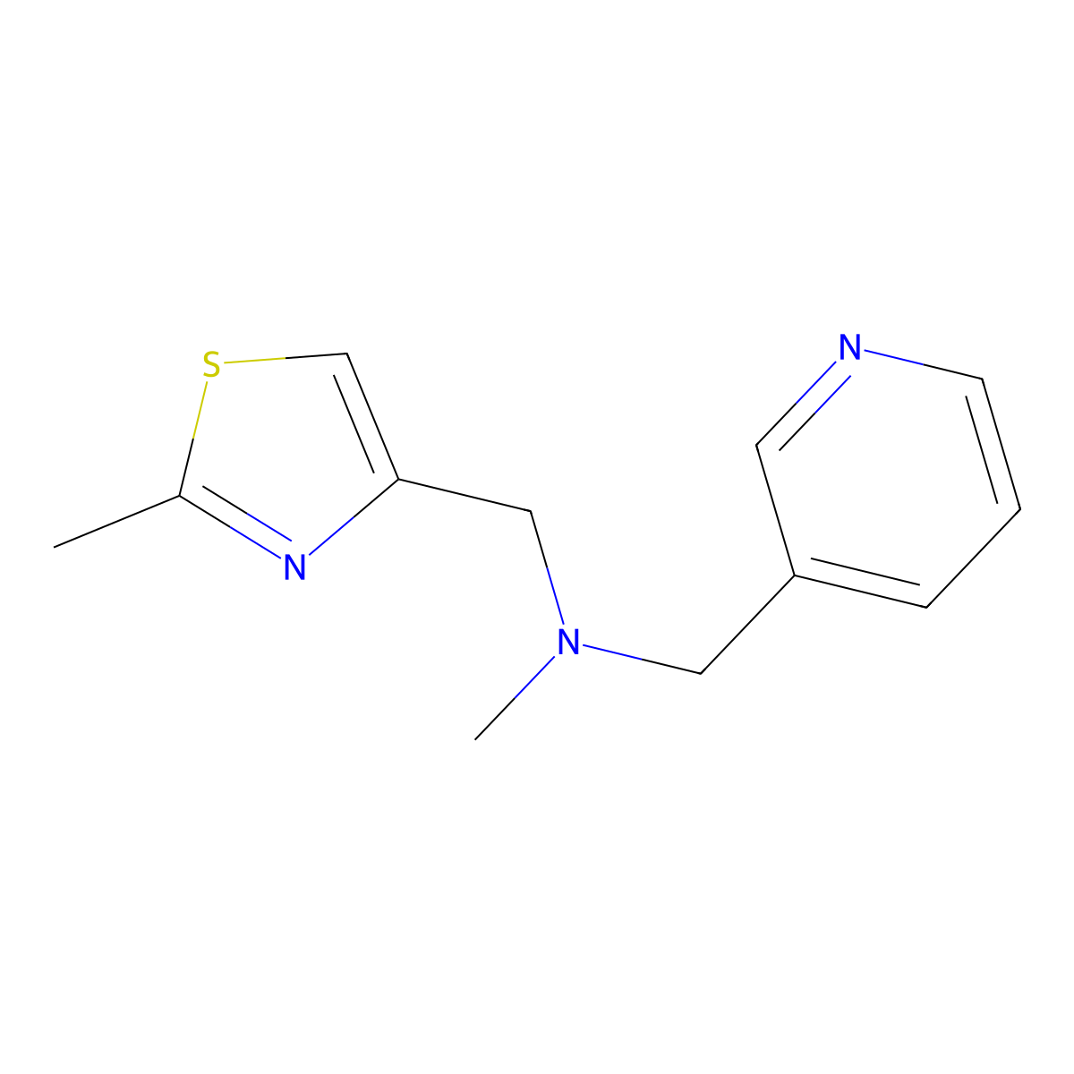 Methyl[(2-methyl-1,3-thiazol-4-yl)methyl][(pyridin-3-yl)methyl]amine molecular structure, CAS 3054628-73-5