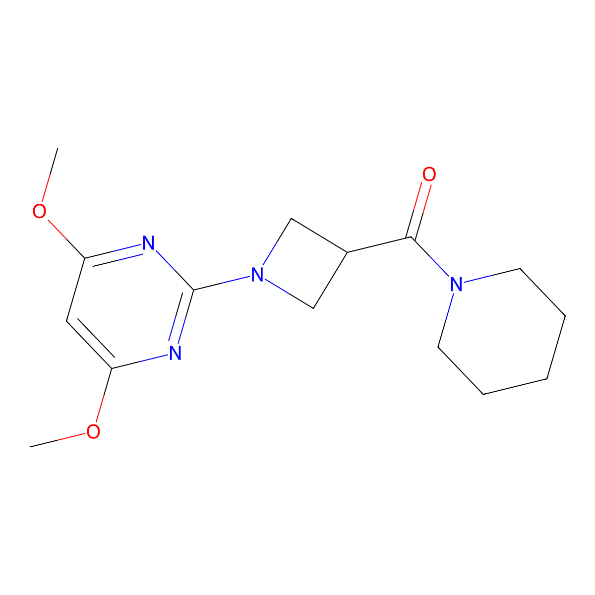 4,6-Dimethoxy-2-[3-(piperidine-1-carbonyl)azetidin-1-yl]pyrimidine molecular structure, CAS 3054628-76-8