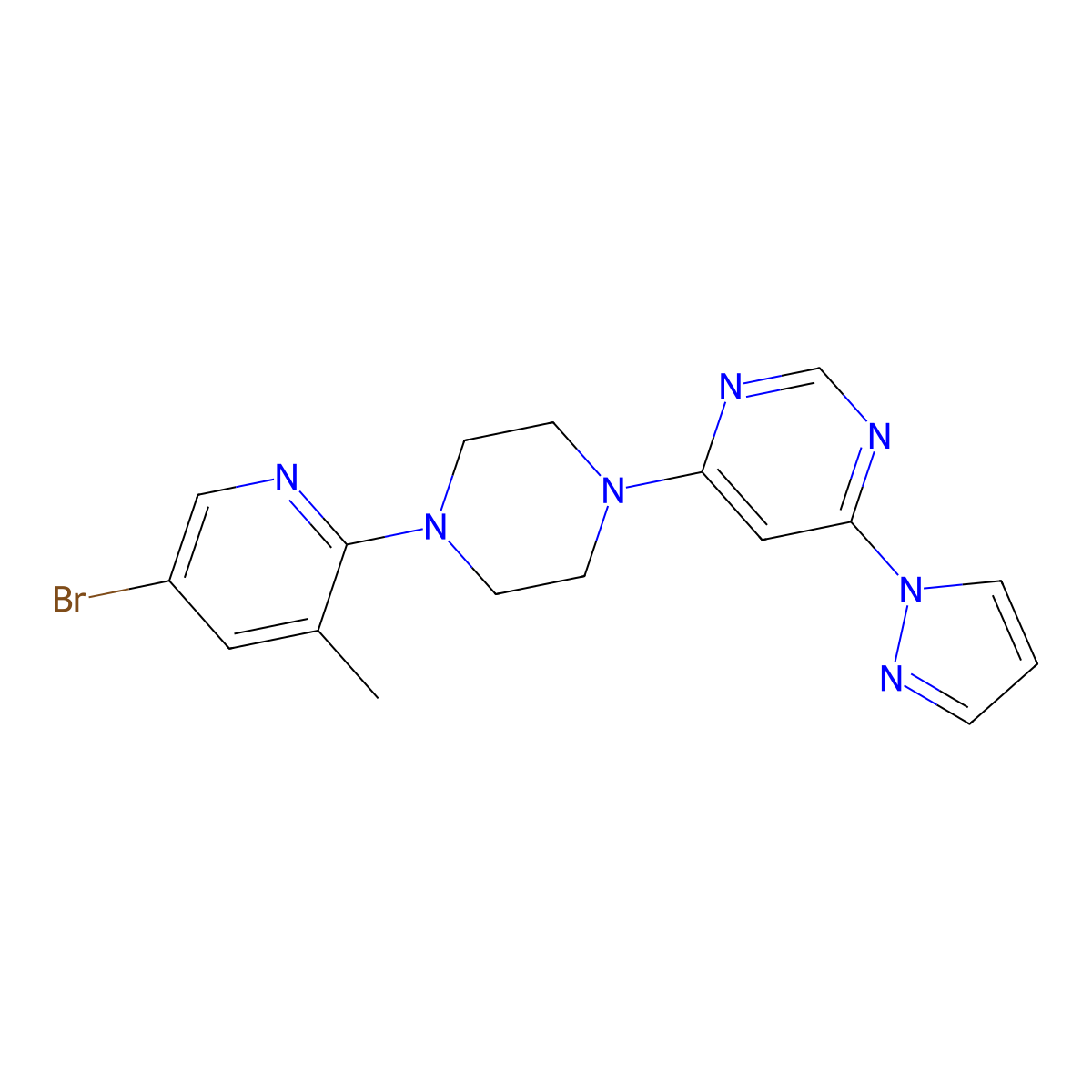 4-[4-(5-bromo-3-methylpyridin-2-yl)piperazin-1-yl]-6-(1H-pyrazol-1-yl)pyrimidine molecular structure, CAS 3054628-89-3
