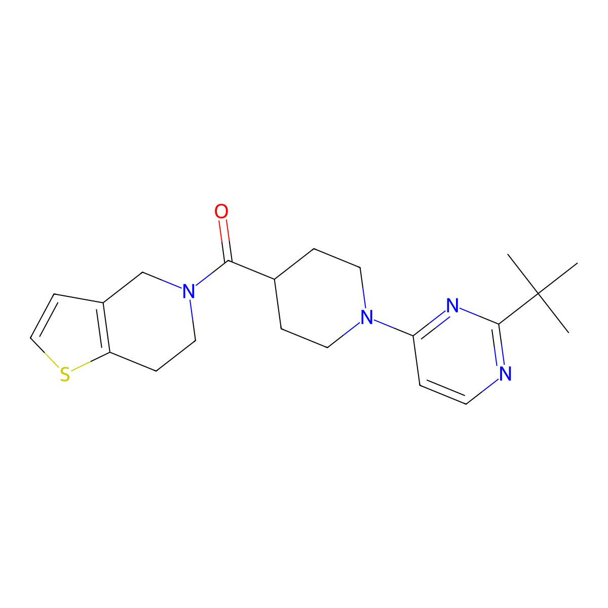 2-tert-butyl-4-(4-{4H,5H,6H,7H-thieno[3,2-c]pyridine-5-carbonyl}piperidin-1-yl)pyrimidine molecular structure, CAS 3054628-92-8