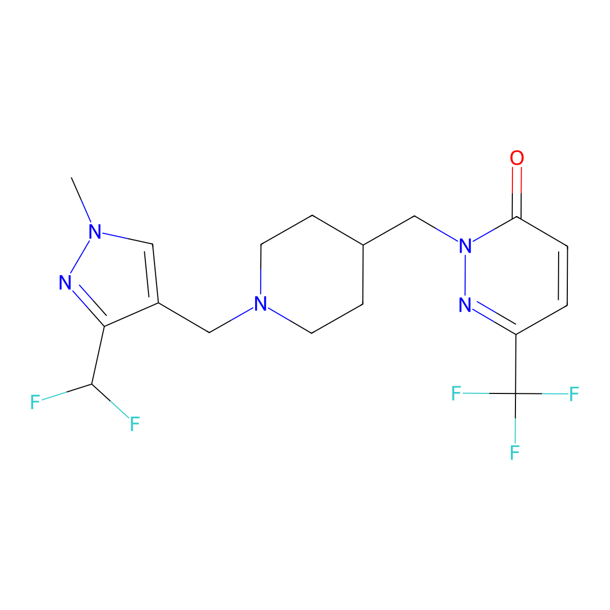 2-[(1-{[3-(difluoromethyl)-1-methyl-1H-pyrazol-4-yl]methyl}piperidin-4-yl)methyl]-6-(trifluoromethyl)-2,3-dihydropyridazin-3-one molecular structure, CAS 3054628-93-9