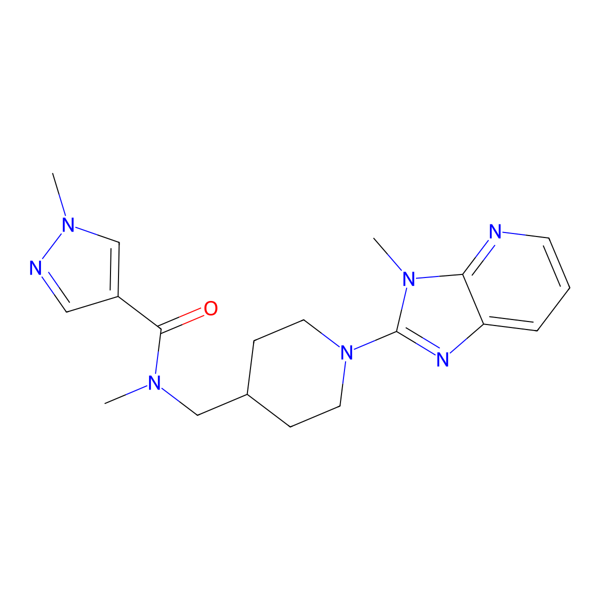 N,1-dimethyl-N-[(1-{3-methyl-3H-imidazo[4,5-b]pyridin-2-yl}piperidin-4-yl)methyl]-1H-pyrazole-4-carboxamide molecular structure, CAS 3054628-96-2