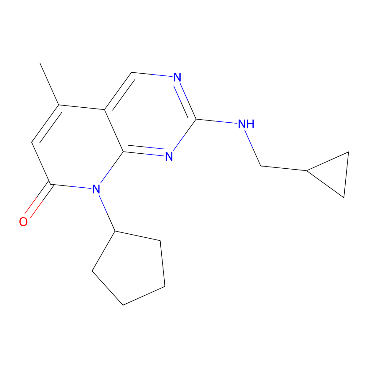 8-cyclopentyl-2-[(cyclopropylmethyl)amino]-5-methyl-7H,8H-pyrido[2,3-d]pyrimidin-7-one molecular structure, CAS 3054628-98-4