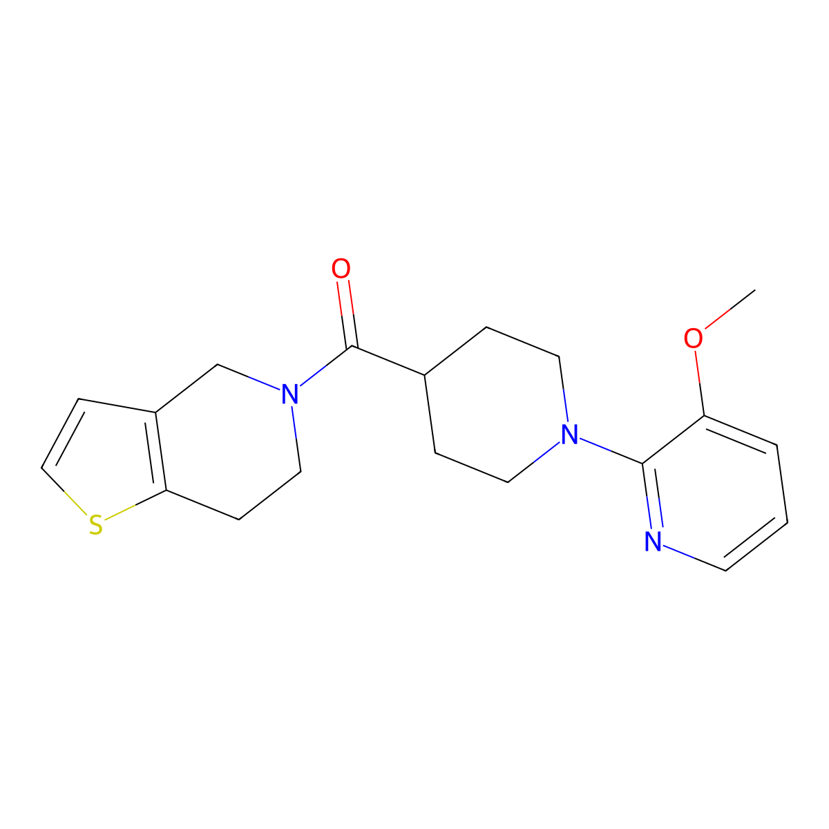 3-methoxy-2-(4-{4H,5H,6H,7H-thieno[3,2-c]pyridine-5-carbonyl}piperidin-1-yl)pyridine molecular structure, CAS 3054628-99-5