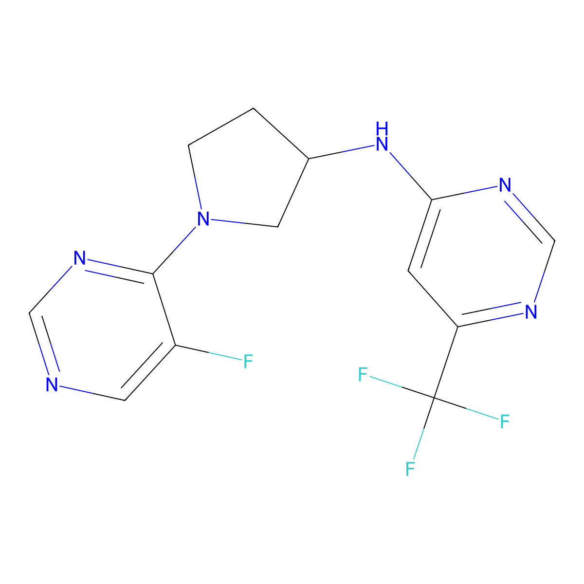 N-[1-(5-fluoropyrimidin-4-yl)pyrrolidin-3-yl]-6-(trifluoromethyl)pyrimidin-4-amine molecular structure, CAS 3054629-00-1