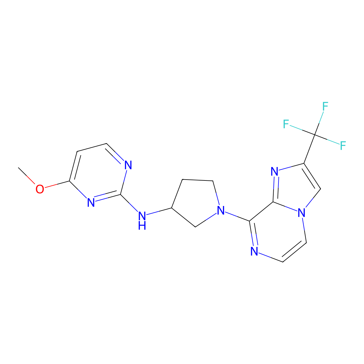 4-methoxy-N-{1-[2-(trifluoromethyl)imidazo[1,2-a]pyrazin-8-yl]pyrrolidin-3-yl}pyrimidin-2-amine molecular structure, CAS 3054629-02-3