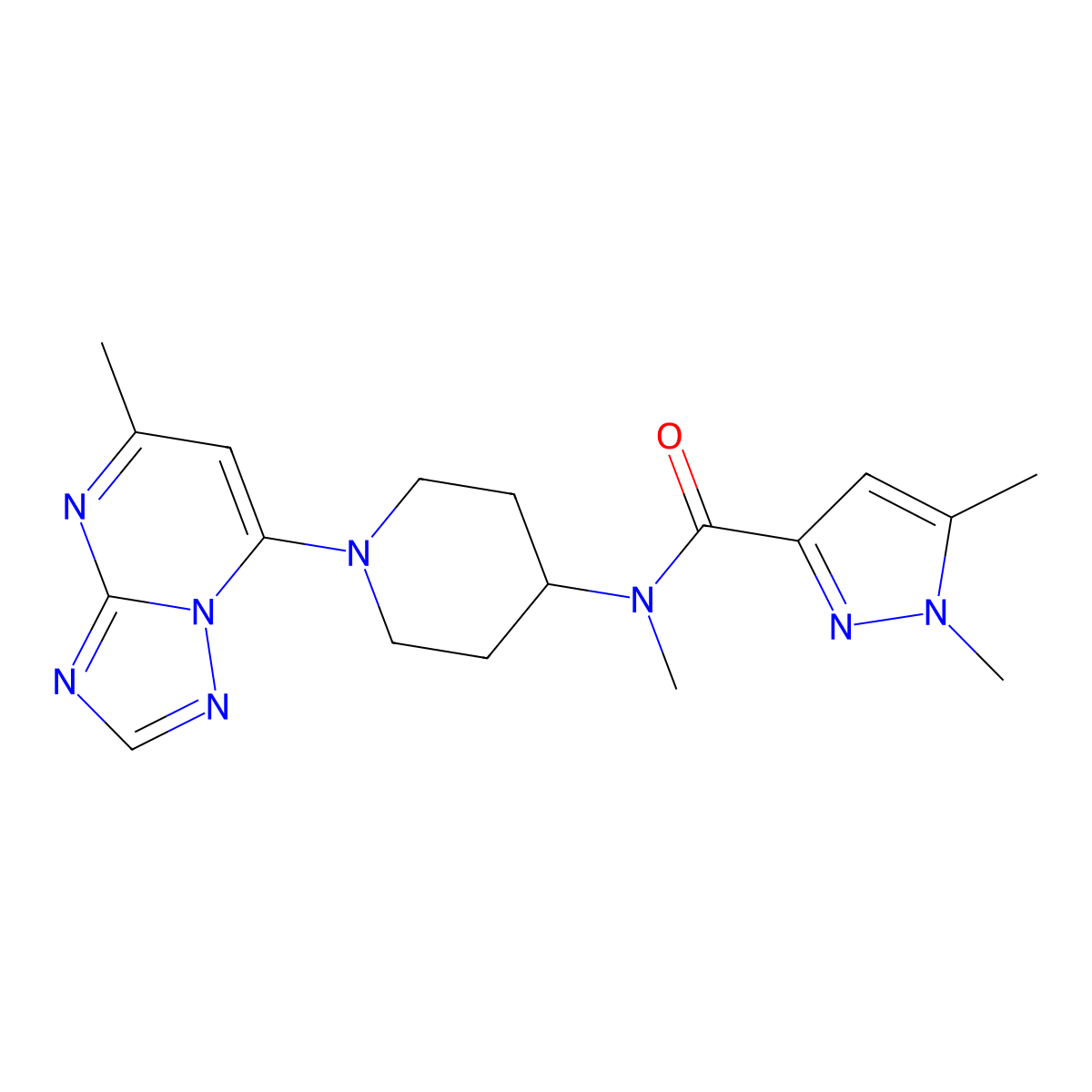 N,1,5-trimethyl-N-(1-{5-methyl-[1,2,4]triazolo[1,5-a]pyrimidin-7-yl}piperidin-4-yl)-1H-pyrazole-3-carboxamide molecular structure, CAS 3054629-06-7