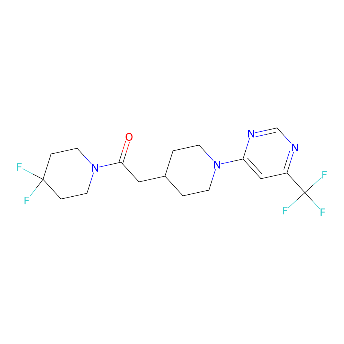 1-(4,4-Difluoropiperidin-1-yl)-2-{1-[6-(trifluoromethyl)pyrimidin-4-yl]piperidin-4-yl}ethan-1-one molecular structure, CAS 3054629-07-8