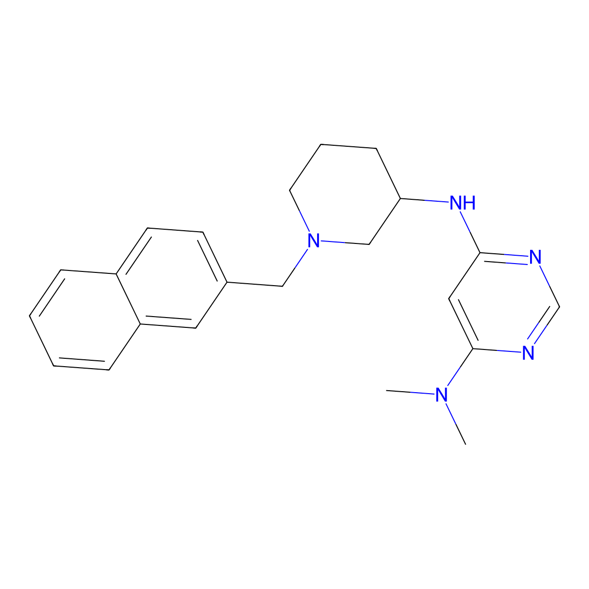 N4,N4-dimethyl-N6-{1-[(naphthalen-2-yl)methyl]piperidin-3-yl}pyrimidine-4,6-diamine molecular structure, CAS 3054629-13-6