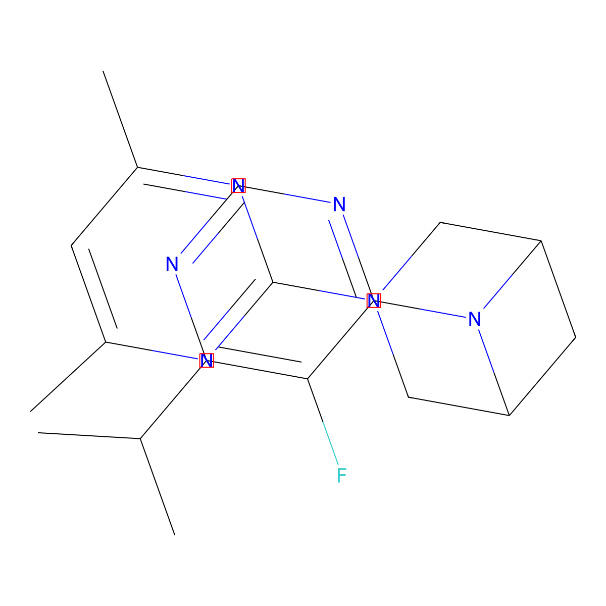 3-(4,6-Dimethylpyrimidin-2-yl)-6-[5-fluoro-6-(propan-2-yl)pyrimidin-4-yl]-3,6-diazabicyclo[3.1.1]heptane molecular structure, CAS 3054629-14-7
