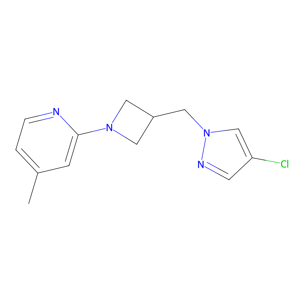 2-{3-[(4-chloro-1H-pyrazol-1-yl)methyl]azetidin-1-yl}-4-methylpyridine molecular structure, CAS 3054629-15-8