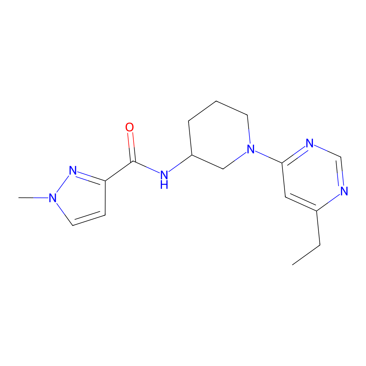 N-[1-(6-ethylpyrimidin-4-yl)piperidin-3-yl]-1-methyl-1H-pyrazole-3-carboxamide molecular structure, CAS 3054629-20-5