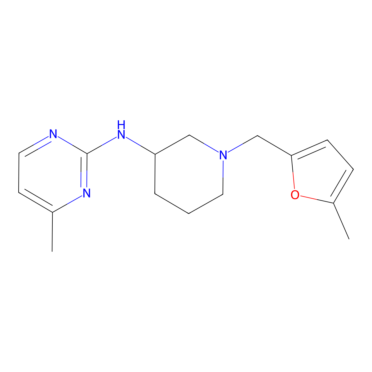 4-methyl-N-{1-[(5-methylfuran-2-yl)methyl]piperidin-3-yl}pyrimidin-2-amine molecular structure, CAS 3054629-22-7