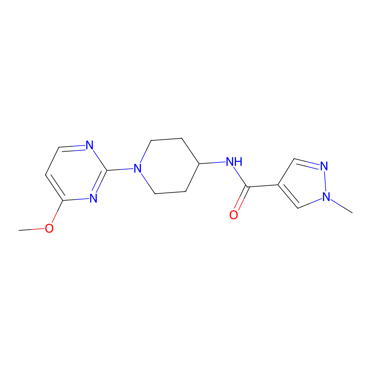 N-[1-(4-methoxypyrimidin-2-yl)piperidin-4-yl]-1-methyl-1H-pyrazole-4-carboxamide molecular structure, CAS 3054629-25-0