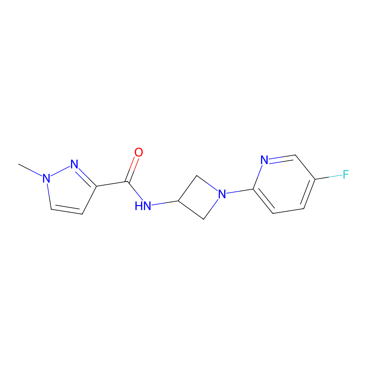 N-[1-(5-fluoropyridin-2-yl)azetidin-3-yl]-1-methyl-1H-pyrazole-3-carboxamide molecular structure, CAS 3054629-27-2