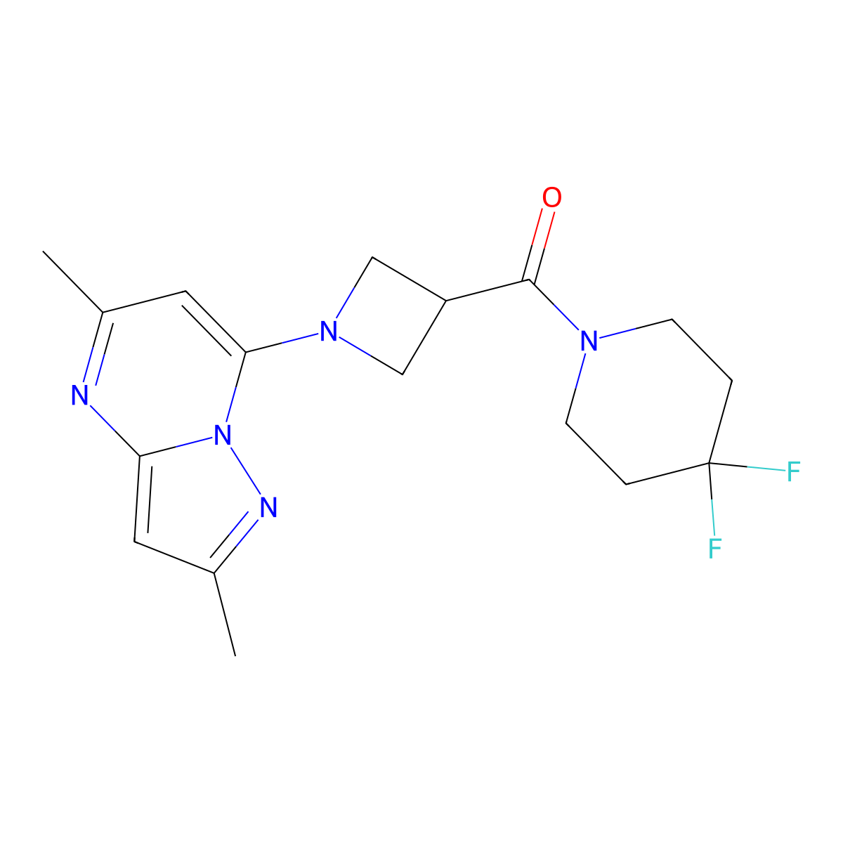 1-(1-{2,5-Dimethylpyrazolo[1,5-a]pyrimidin-7-yl}azetidine-3-carbonyl)-4,4-difluoropiperidine molecular structure, CAS 3054629-31-8