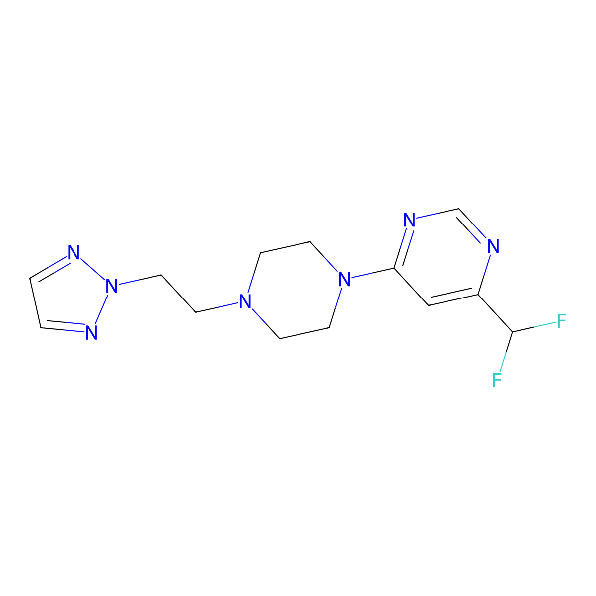 4-(difluoromethyl)-6-{4-[2-(2H-1,2,3-triazol-2-yl)ethyl]piperazin-1-yl}pyrimidine molecular structure, CAS 3054629-39-6