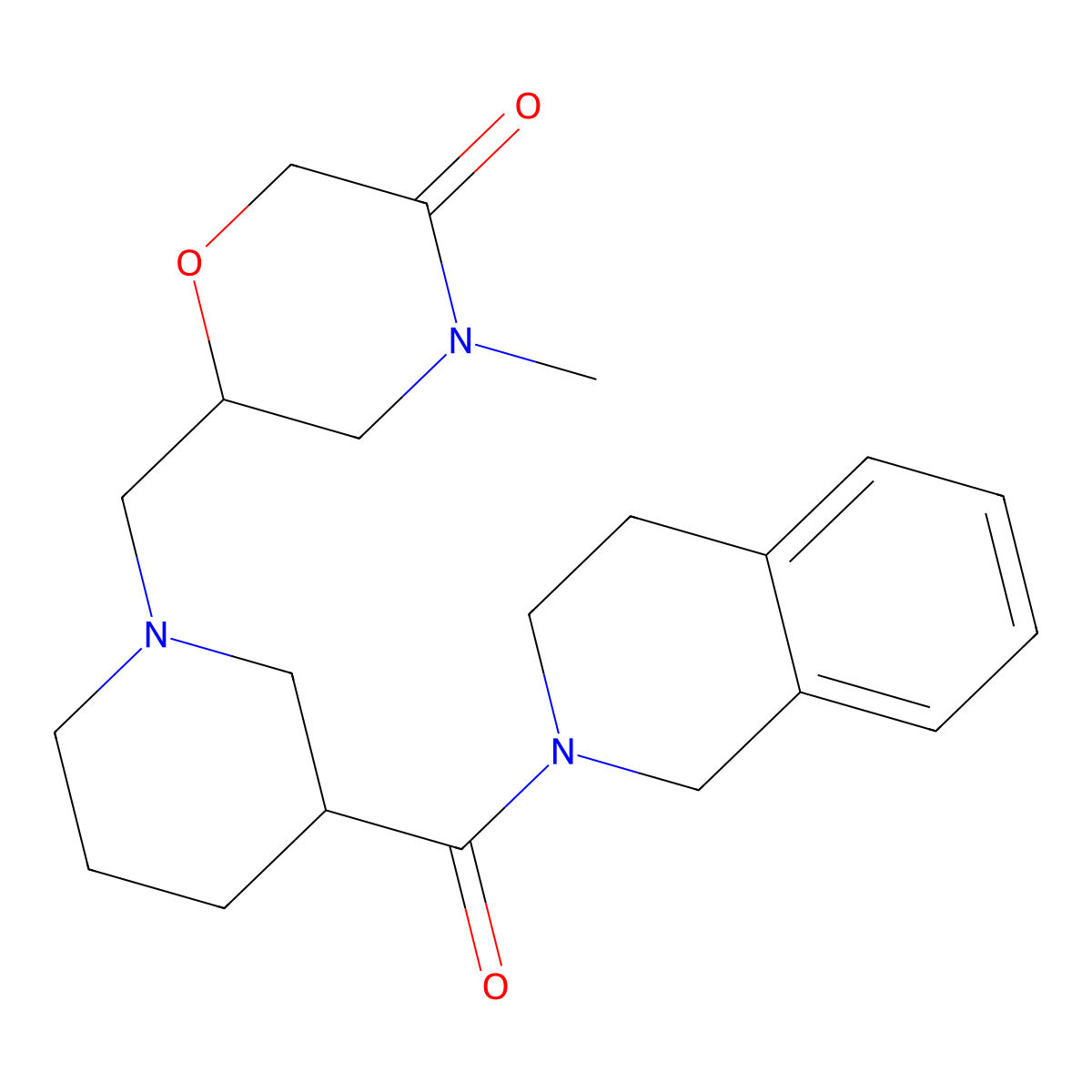 4-Methyl-6-{[3-(1,2,3,4-tetrahydroisoquinoline-2-carbonyl)piperidin-1-yl]methyl}morpholin-3-one molecular structure, CAS 3054629-40-9