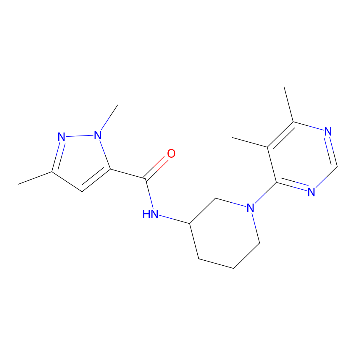 N-[1-(5,6-dimethylpyrimidin-4-yl)piperidin-3-yl]-1,3-dimethyl-1H-pyrazole-5-carboxamide molecular structure, CAS 3054629-49-8