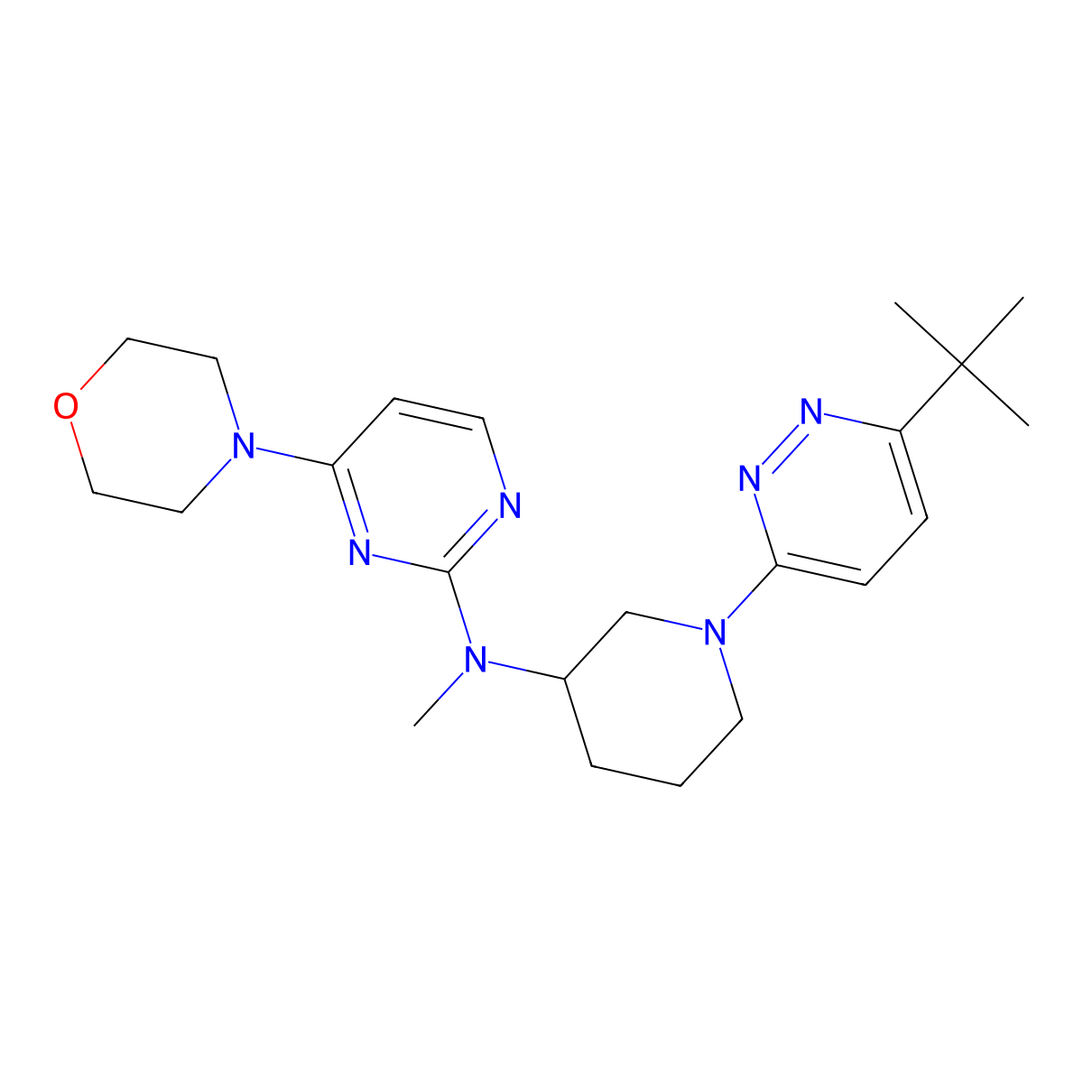 N-[1-(6-tert-butylpyridazin-3-yl)piperidin-3-yl]-N-methyl-4-(morpholin-4-yl)pyrimidin-2-amine molecular structure, CAS 3054629-50-1