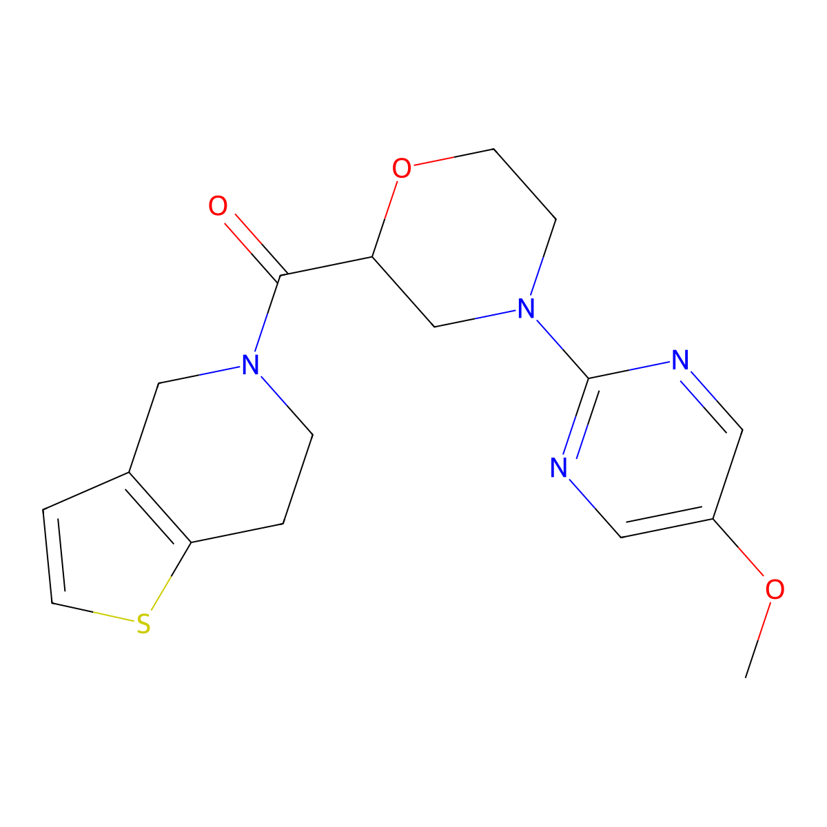 4-(5-methoxypyrimidin-2-yl)-2-{4H,5H,6H,7H-thieno[3,2-c]pyridine-5-carbonyl}morpholine molecular structure, CAS 3054629-54-5
