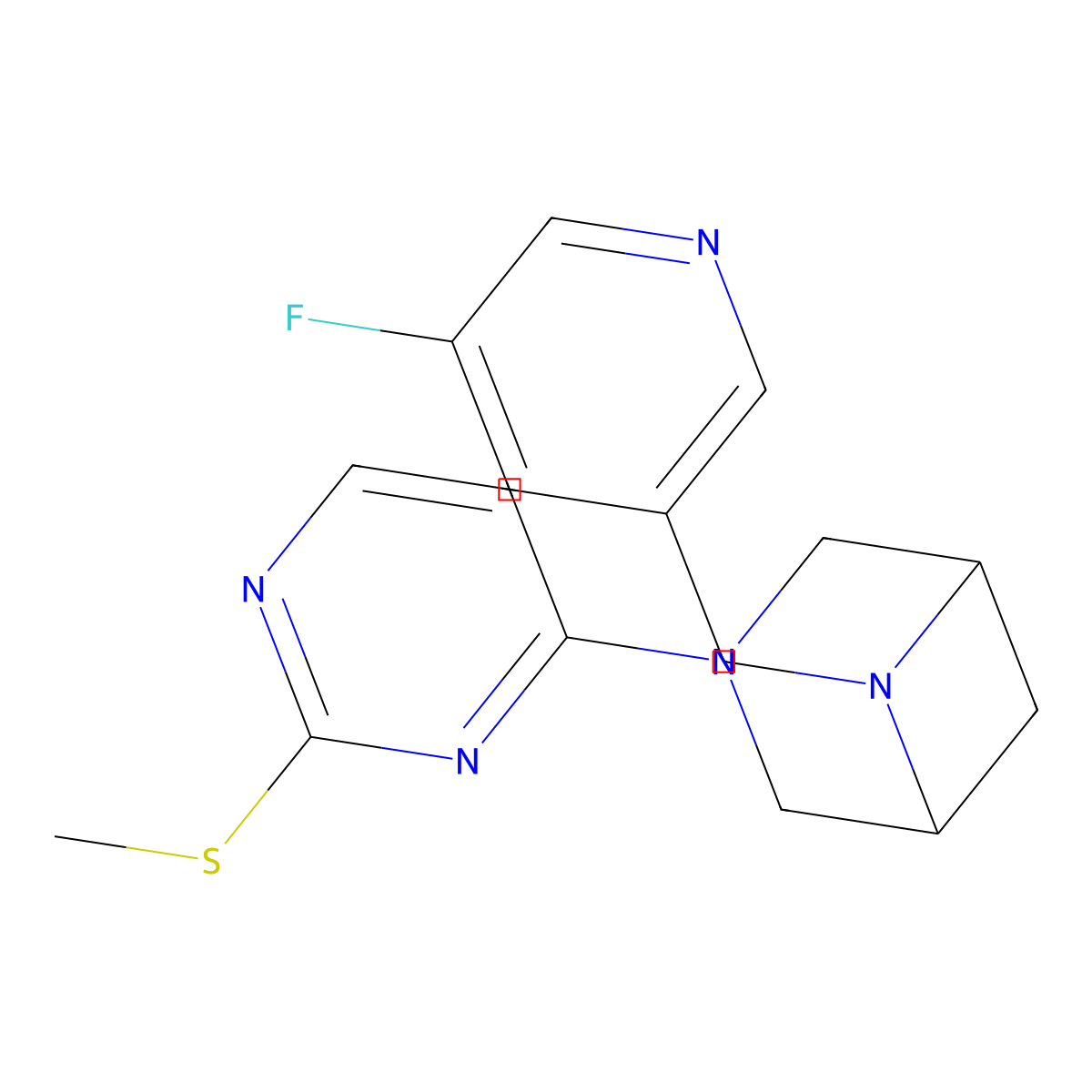6-[(5-Fluoropyridin-3-yl)methyl]-3-[2-(methylsulfanyl)pyrimidin-4-yl]-3,6-diazabicyclo[3.1.1]heptane molecular structure, CAS 3054629-55-6