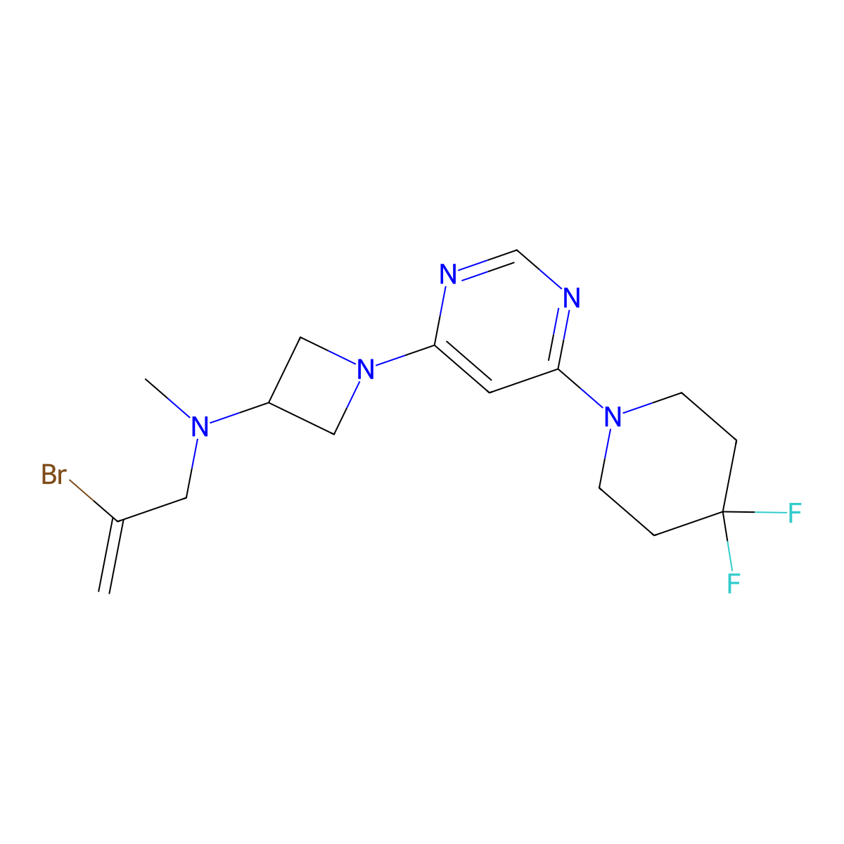 N-(2-bromoprop-2-en-1-yl)-1-[6-(4,4-difluoropiperidin-1-yl)pyrimidin-4-yl]-N-methylazetidin-3-amine molecular structure, CAS 3054629-57-8