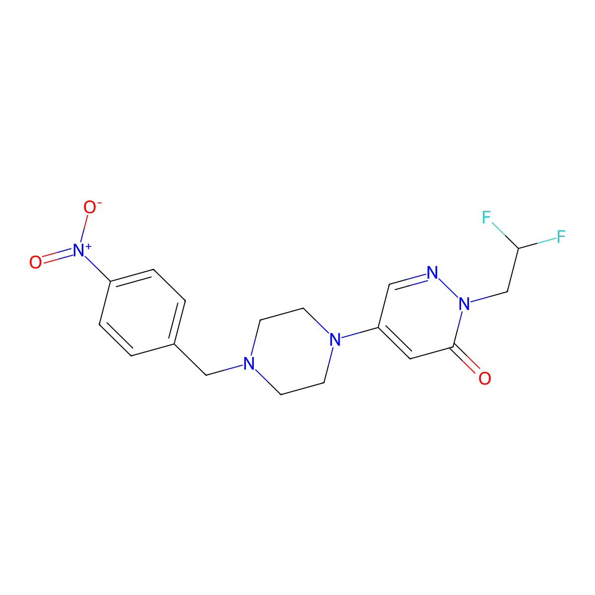 2-(2,2-Difluoroethyl)-5-{4-[(4-nitrophenyl)methyl]piperazin-1-yl}-2,3-dihydropyridazin-3-one molecular structure, CAS 3054629-63-6