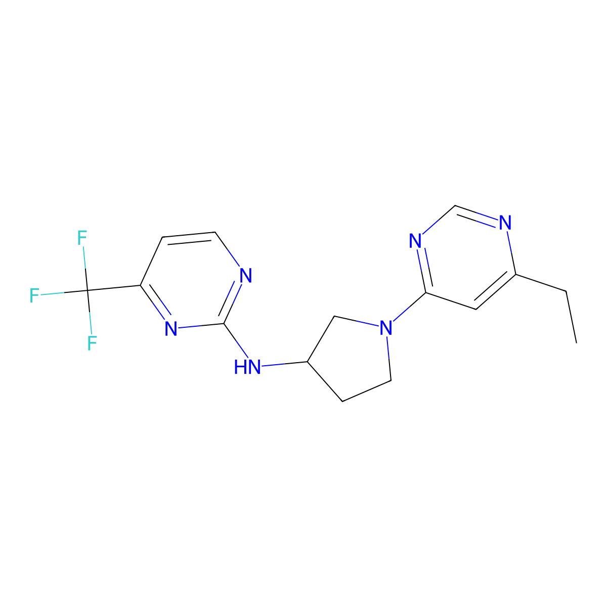 N-[1-(6-ethylpyrimidin-4-yl)pyrrolidin-3-yl]-4-(trifluoromethyl)pyrimidin-2-amine molecular structure, CAS 3054629-66-9