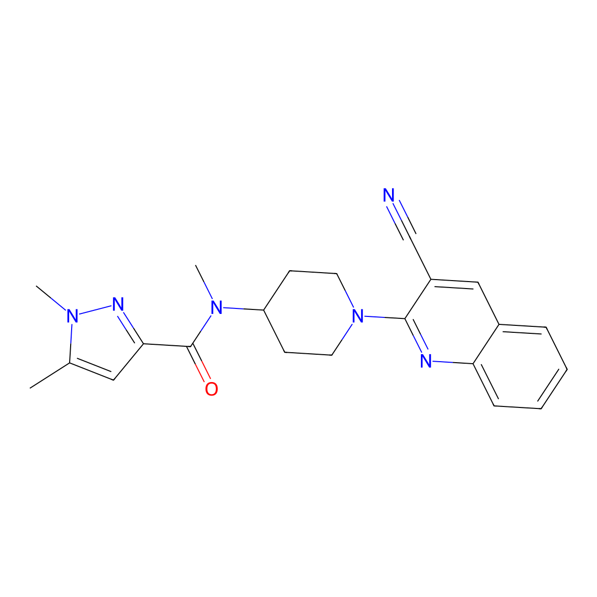 N-[1-(3-cyanoquinolin-2-yl)piperidin-4-yl]-N,1,5-trimethyl-1H-pyrazole-3-carboxamide molecular structure, CAS 3054629-70-5