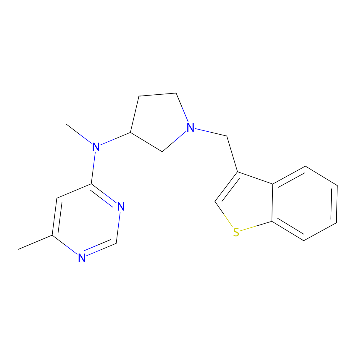 N-[1-(1-benzothiophen-3-ylmethyl)pyrrolidin-3-yl]-N,6-dimethylpyrimidin-4-amine molecular structure, CAS 3054629-73-8