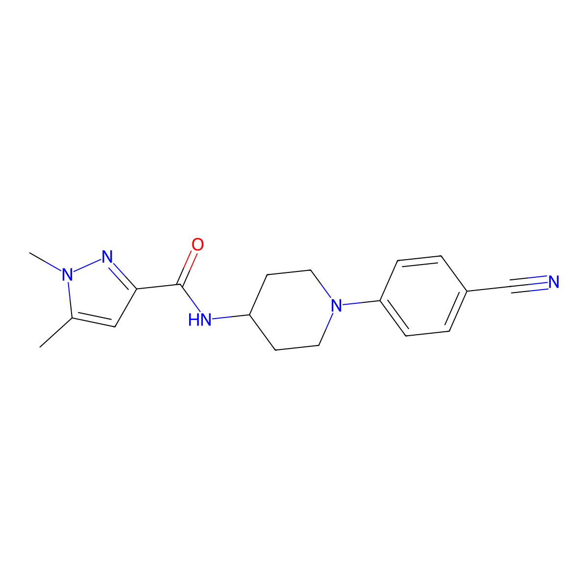 N-[1-(4-cyanophenyl)piperidin-4-yl]-1,5-dimethyl-1H-pyrazole-3-carboxamide molecular structure, CAS 3054629-74-9