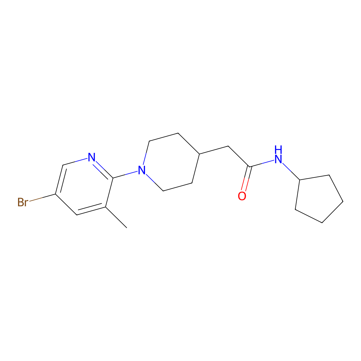 2-[1-(5-bromo-3-methylpyridin-2-yl)piperidin-4-yl]-N-cyclopentylacetamide molecular structure, CAS 3054629-75-0