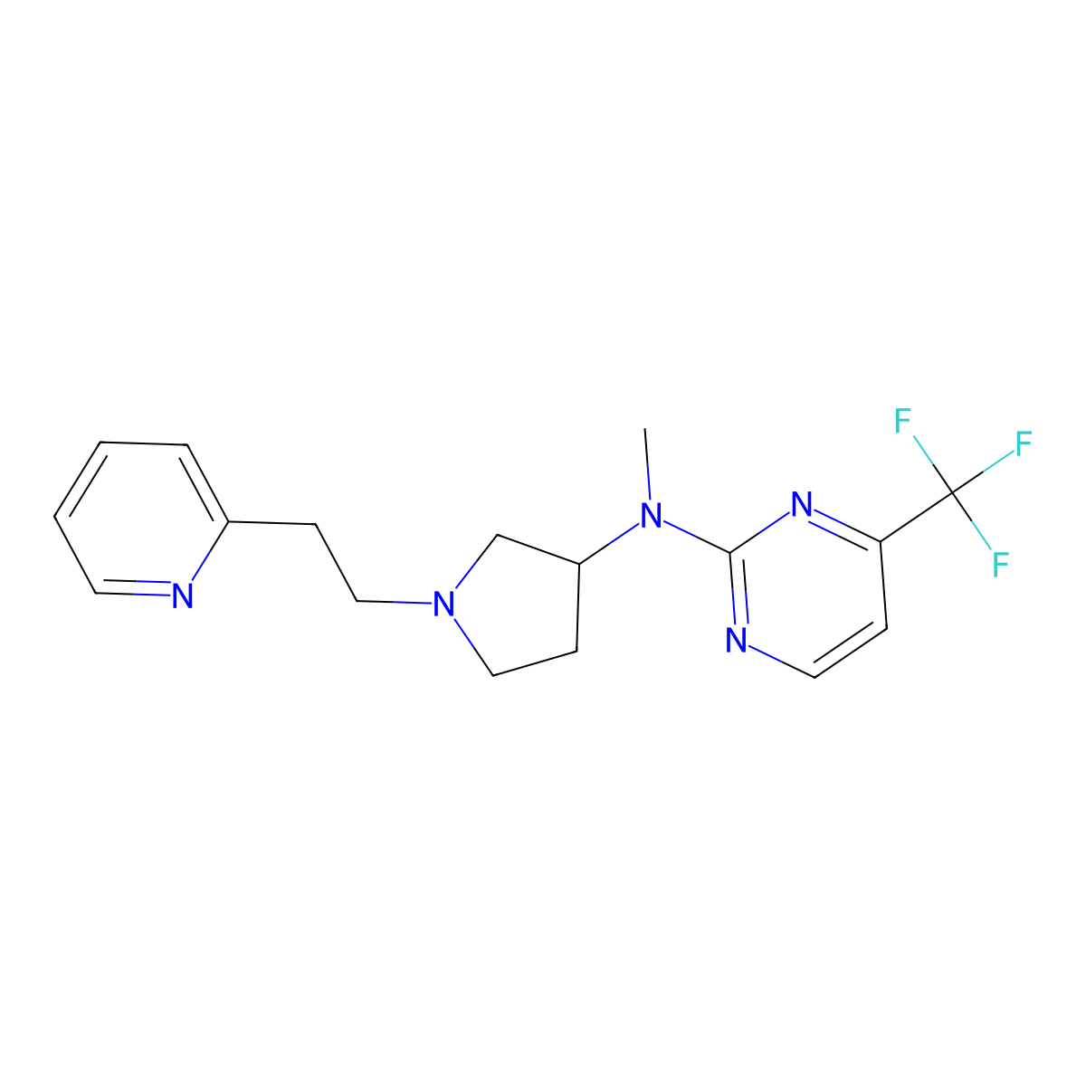 N-methyl-N-{1-[2-(pyridin-2-yl)ethyl]pyrrolidin-3-yl}-4-(trifluoromethyl)pyrimidin-2-amine molecular structure, CAS 3054629-83-0