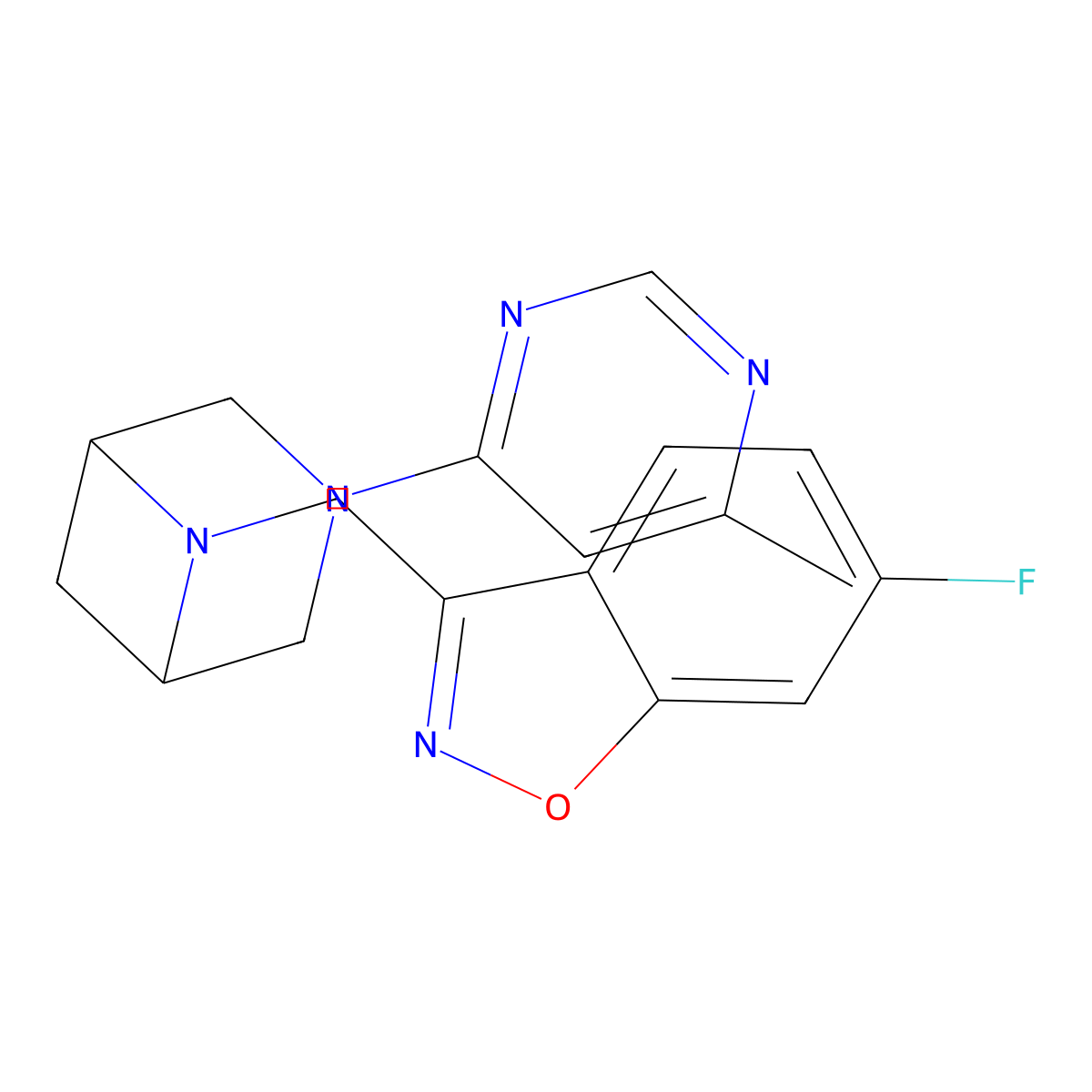6-Fluoro-3-{[3-(6-methylpyrimidin-4-yl)-3,6-diazabicyclo[3.1.1]heptan-6-yl]methyl}-1,2-benzoxazole molecular structure, CAS 3054629-85-2